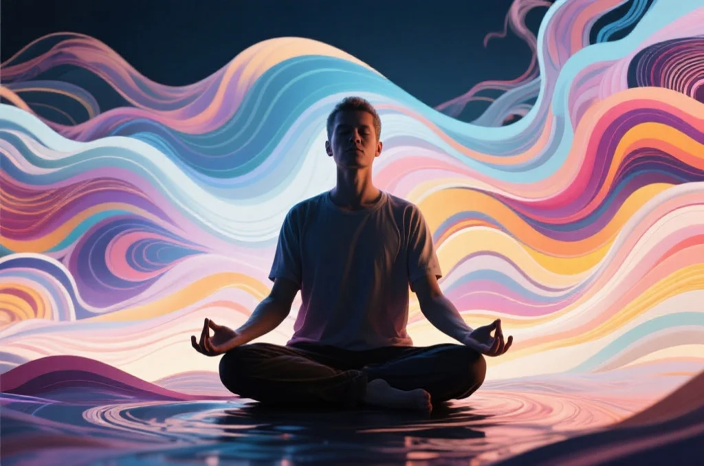 一个人在冥想,展现平静和自我控制